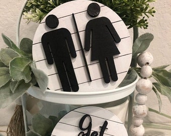 Farmhouse Bathroom Tiered Tray Decor - Restroom Sign - Get Naked Sign - Shiplap Signs - Tiered Tray Decor - Funny Bathroom Signs