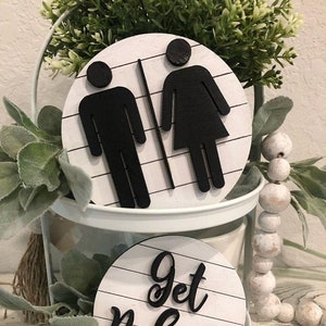 Farmhouse Bathroom Tiered Tray Decor - Restroom Sign - Get Naked Sign - Shiplap Signs - Tiered Tray Decor - Funny Bathroom Signs