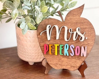 Teacher Desk Sign, Teacher Name Plate, Apple Sign, Personalized Name Sign, Teacher Gifts