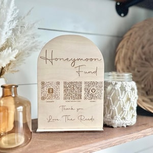 Honeymoon Fund - Custom Engraved Sign with Couples Honeymoon Fund QR Code - QR code honeymoon Fund Sign for Wedding - Bridal Shower