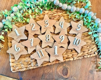 Wooden Baby Milestone Cards | Star Photo Props, 1-12 Months