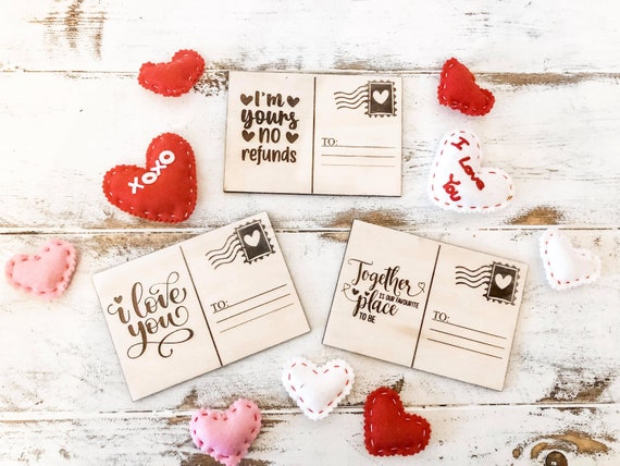 Valentine Wood Postcard - Valentines Postcard for Hubby - Wood Engraved Gift for Hubby - Personalized with your name - Valentines Gifts him