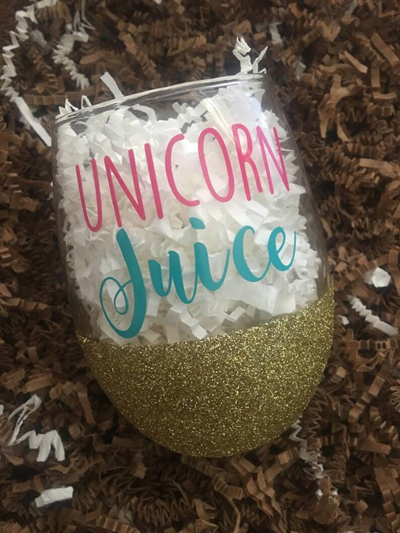 Unicorn Juice Glittered Stemless Wine Glass Unicorn Lover Etsy