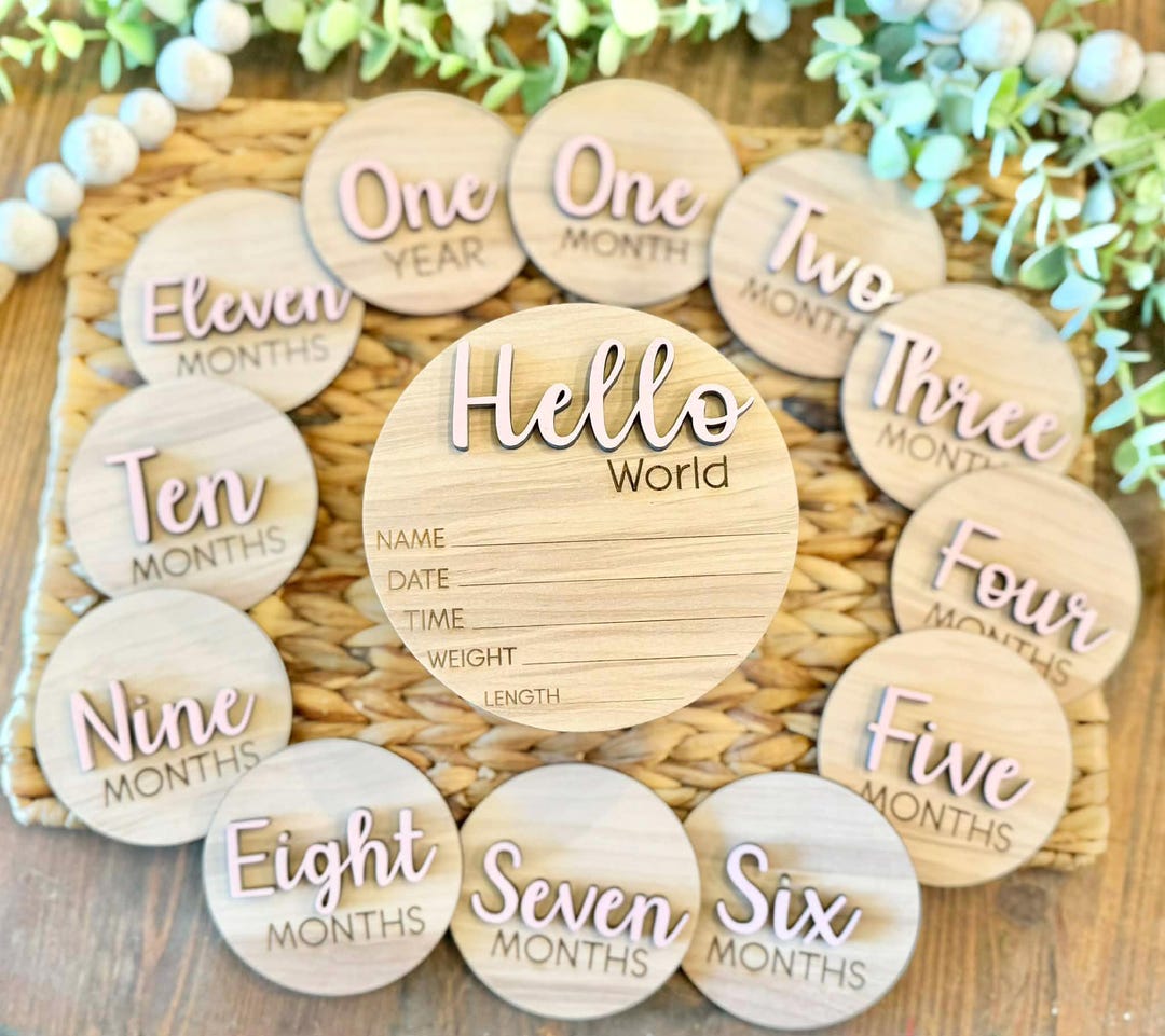 Hello World Baby Sign | Baby Milestone Cards | Milestone Markers for ...
