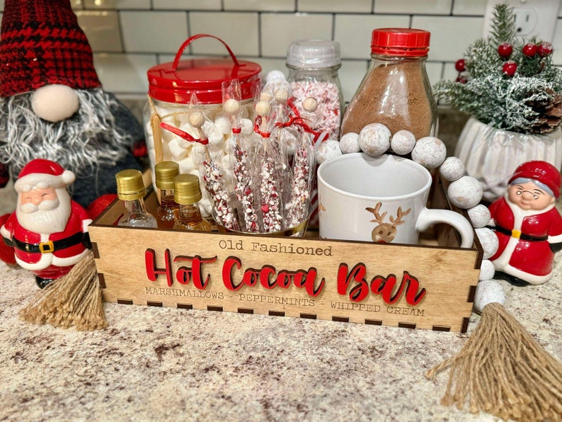 Hot Cocoa Bar Tray shown with treats and decor for example set up by Walnut+ Birch. *Treats and decor NOT included*