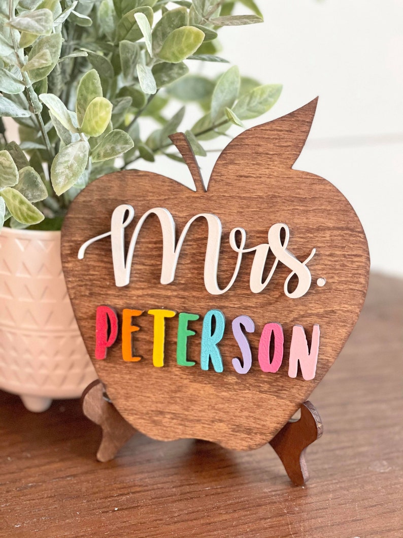 Personalized Desktop Teacher Apple Sign Mini Apple Sign for Teachers Gifts for Teachers Teacher Desk Sign Personalized Teacher Gift image 3