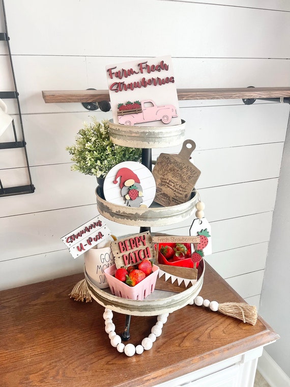 Strawberry Tiered Tray Strawberry Decor Strawberry Signs Farm Fresh Strawberries  Strawberry Party Decorations Strawberry Stands 