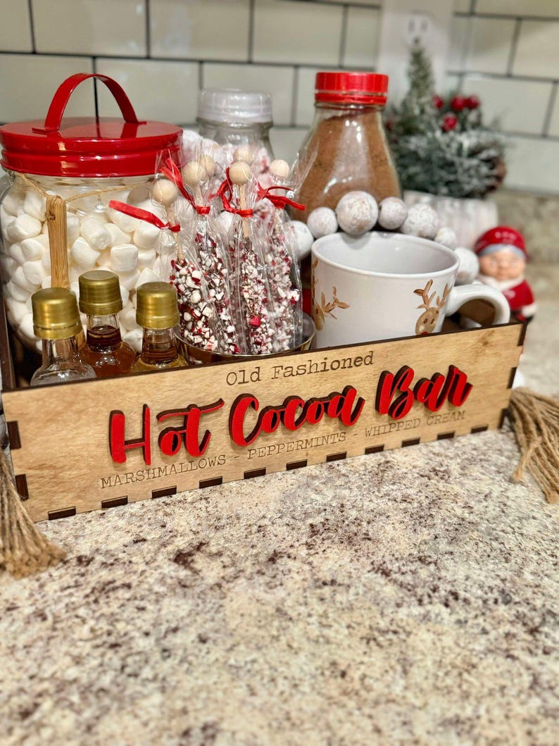 Hot Cocoa Bar Tray shown with treats and decor for example set up by Walnut+ Birch. *Treats and decor NOT included*