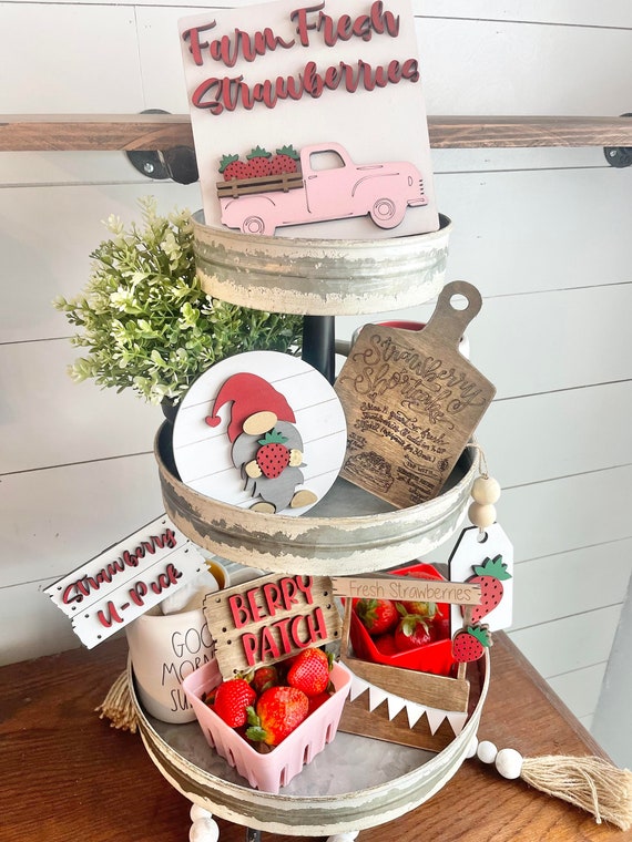 Strawberry Tiered Tray Strawberry Decor Strawberry Signs Farm Fresh Strawberries  Strawberry Party Decorations Strawberry Stands 