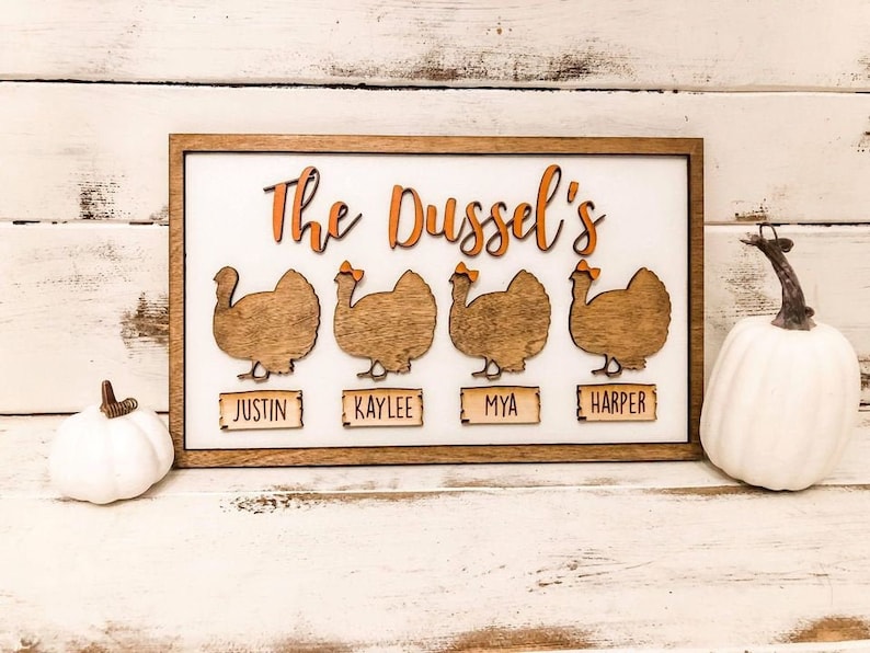 Turkey Family Sign Turkey Decor Thanksgiving Family Decor image 1