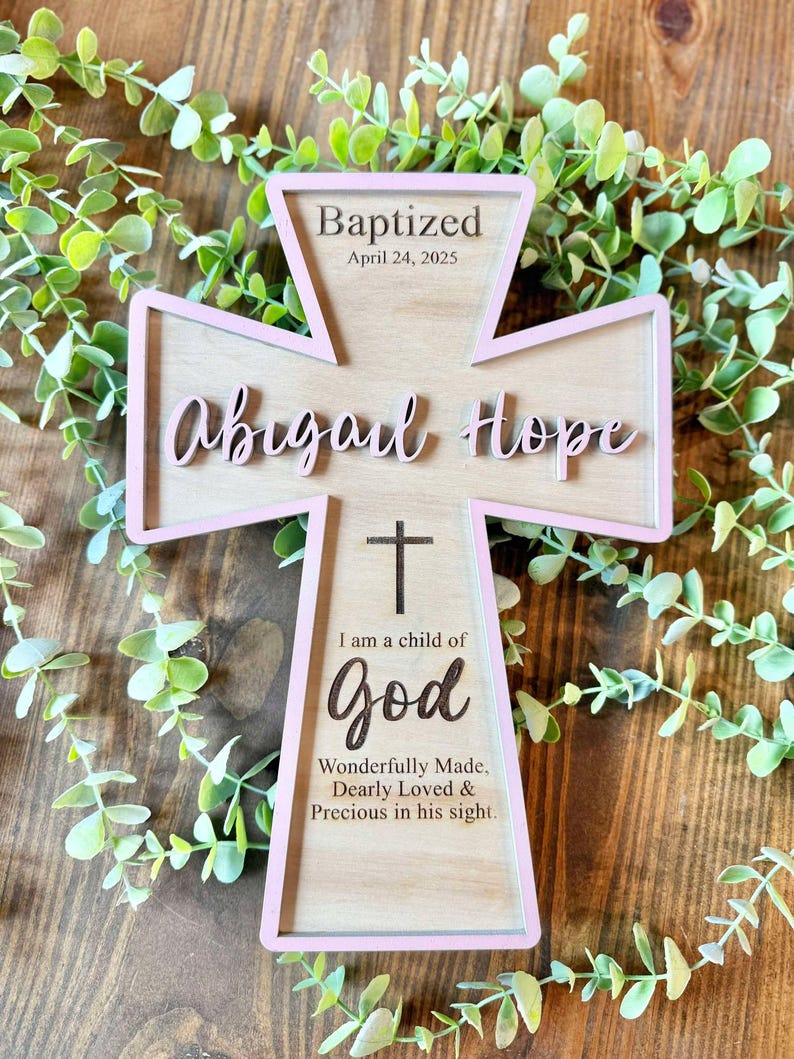 Personalized Baptism Wooden Cross: Engraved Name & Date - Etsy
