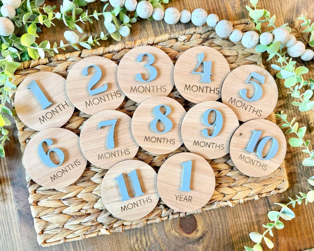 Monthly Milestone Cards for Baby Photos | 3D Wood Engraved Monthly ...
