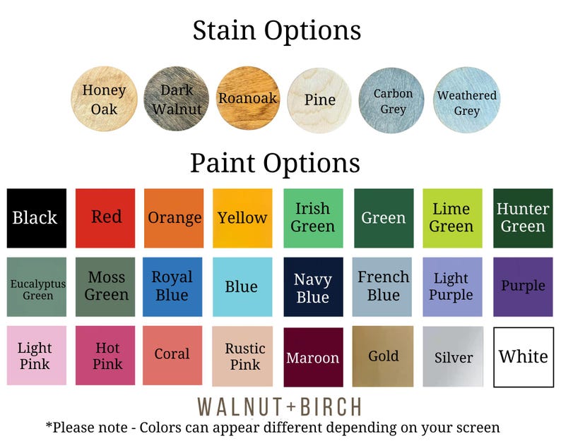 Color options for paint or stain