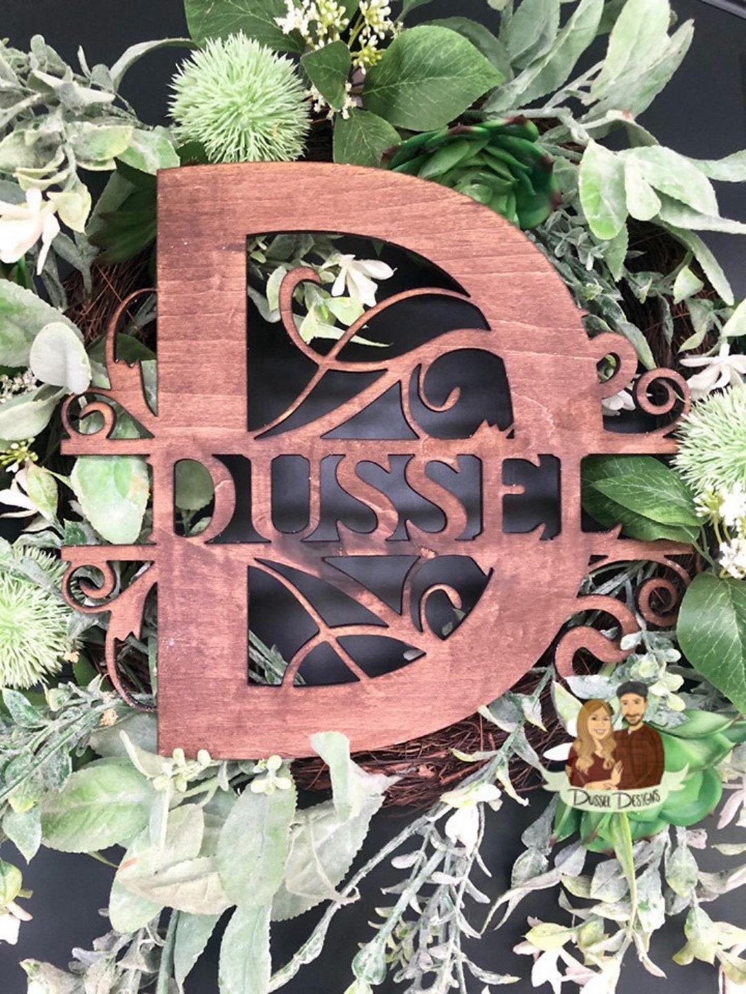 Last Name Monogram Scroll Laser Cut Last Name Last Name Hanging Wood ...