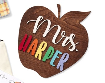 Teacher Gift - Apple Cut 3D Name Sign For Teachers - Gifts for Teachers - Classroom Decor for Teachers - Personalized Teacher Gift