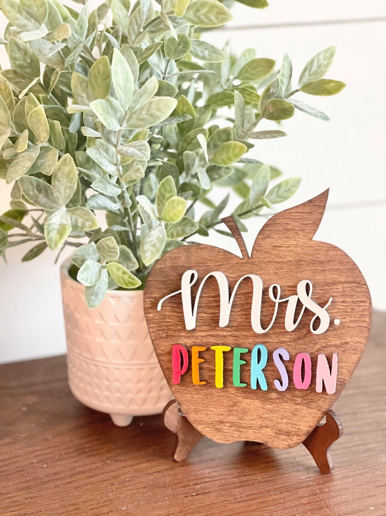 Personalized Desktop Teacher Apple Sign Mini Apple Sign for Teachers Gifts for Teachers Teacher Desk Sign Personalized Teacher Gift image 1