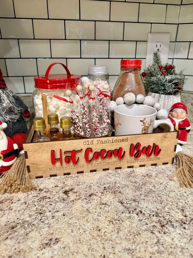 Hot Cocoa Bar Tray shown with treats and decor for example set up by Walnut+ Birch. *Treats and decor NOT included*