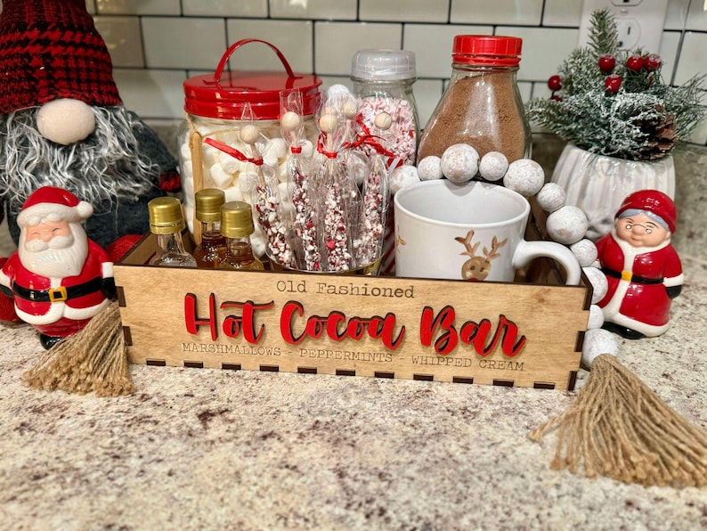 Hot Cocoa Bar Tray shown with treats and decor for example set up by Walnut+ Birch. *Treats and decor NOT included*