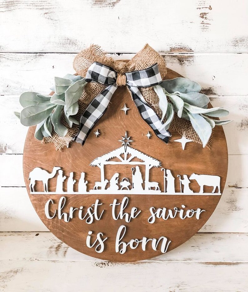 Christ the Savior is Born | Nativity Front Door Hanger | 3D Front Door ...