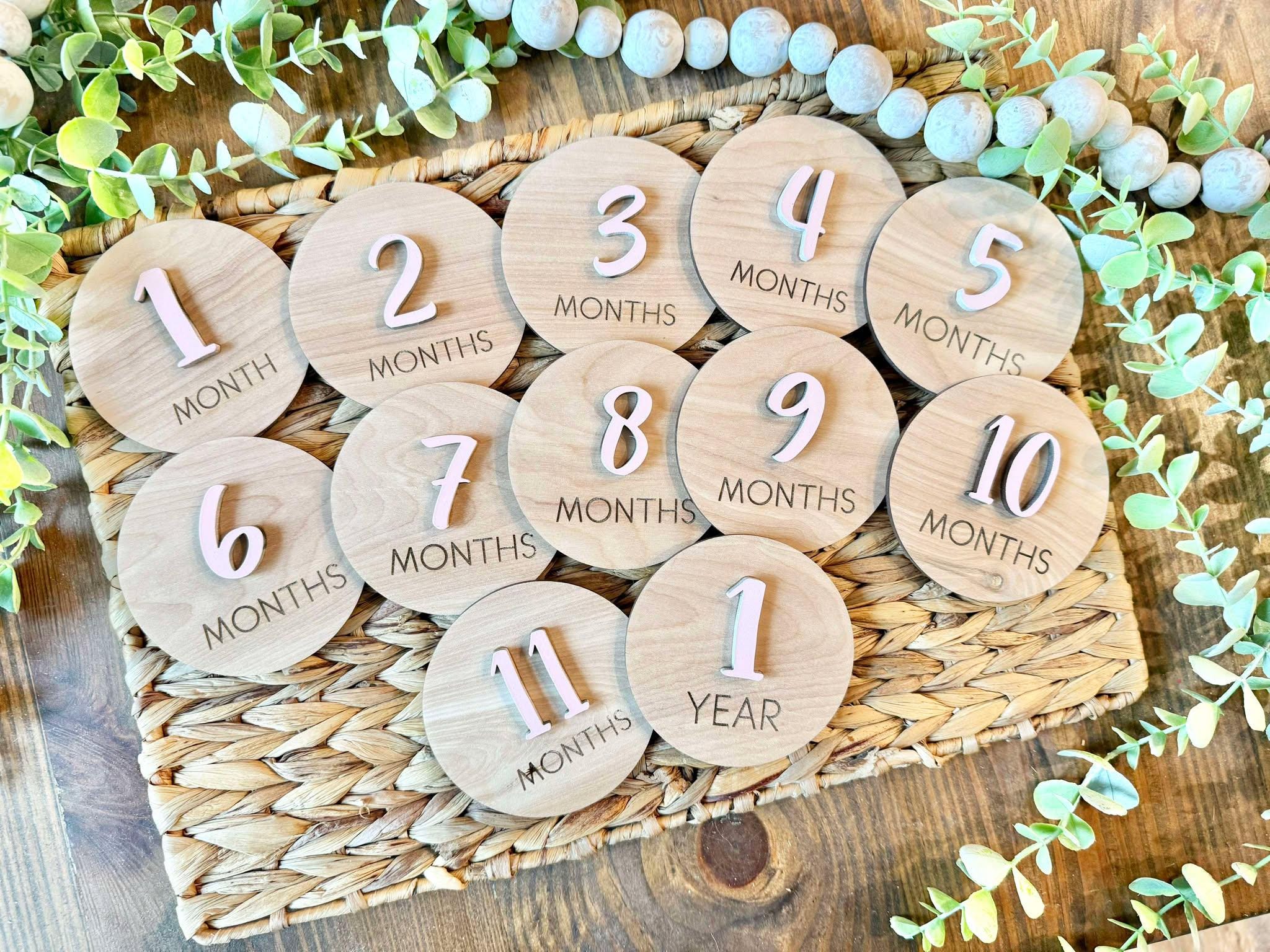 Monthly Milestone Cards for Baby Photos | 3D Wood Engraved Monthly ...