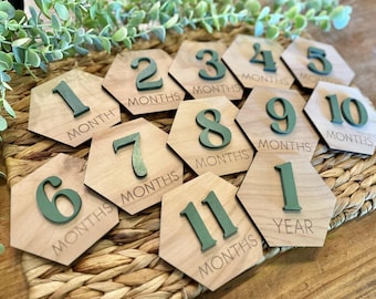 Monthly Milestone Cards for Baby Photos | 3D Wood Engraved Monthly Milestone Markers | Personalized Baby Boy Signs
