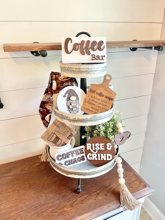 Coffee Bar Tiered Tray Coffee Tiered Tray Coffee Bar Decor Etsy