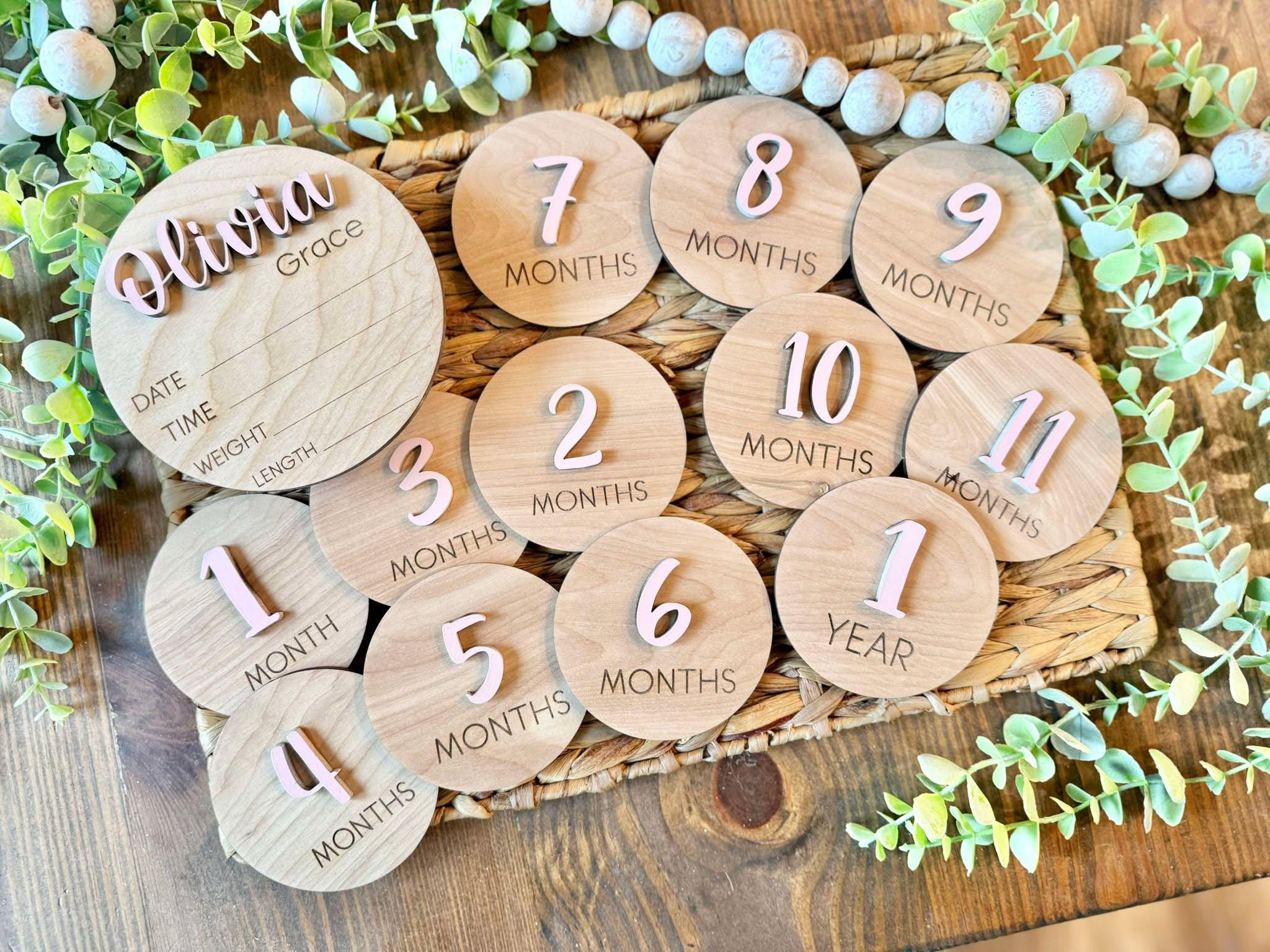 Monthly Milestone Cards for Baby Photos | 3D Wood Engraved Monthly ...
