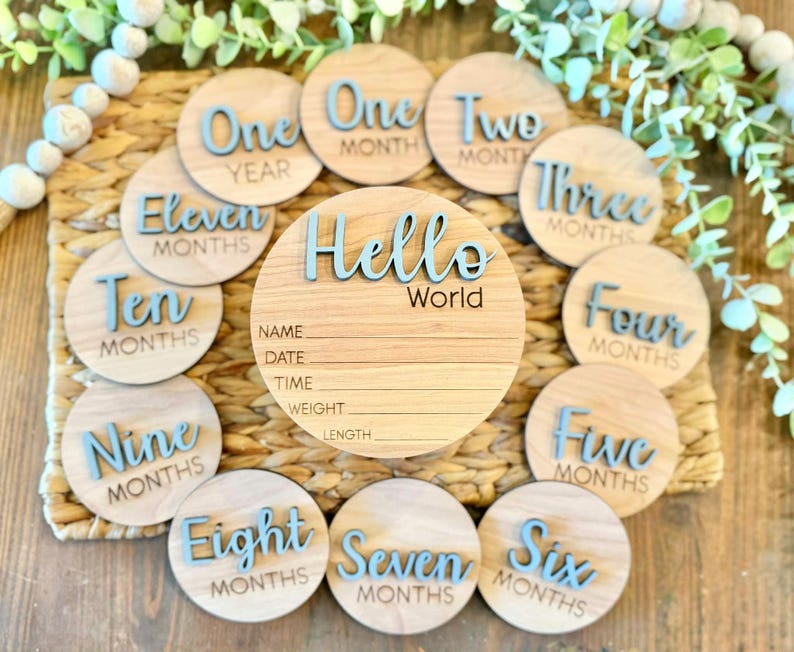 Hello World Baby Sign | Baby Milestone Cards | Milestone Markers for ...