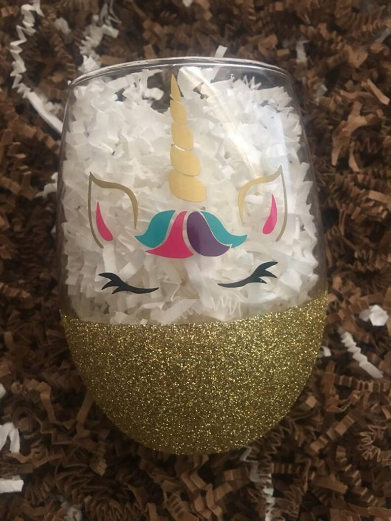 Unicorn Juice Glittered Stemless Wine Glass Unicorn Lover Etsy