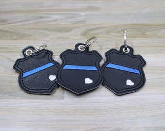 Thin blue line police badge keychain