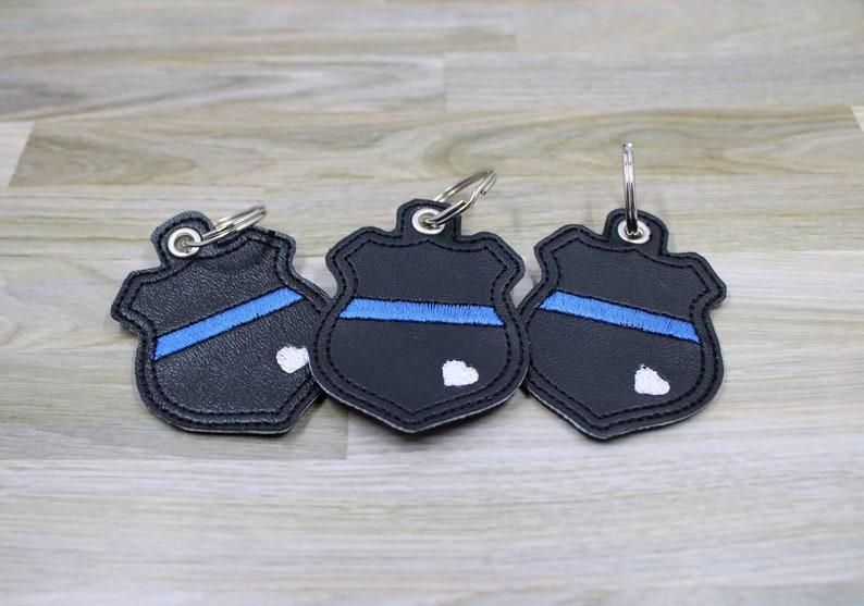 Thin blue line police badge keychain image 1