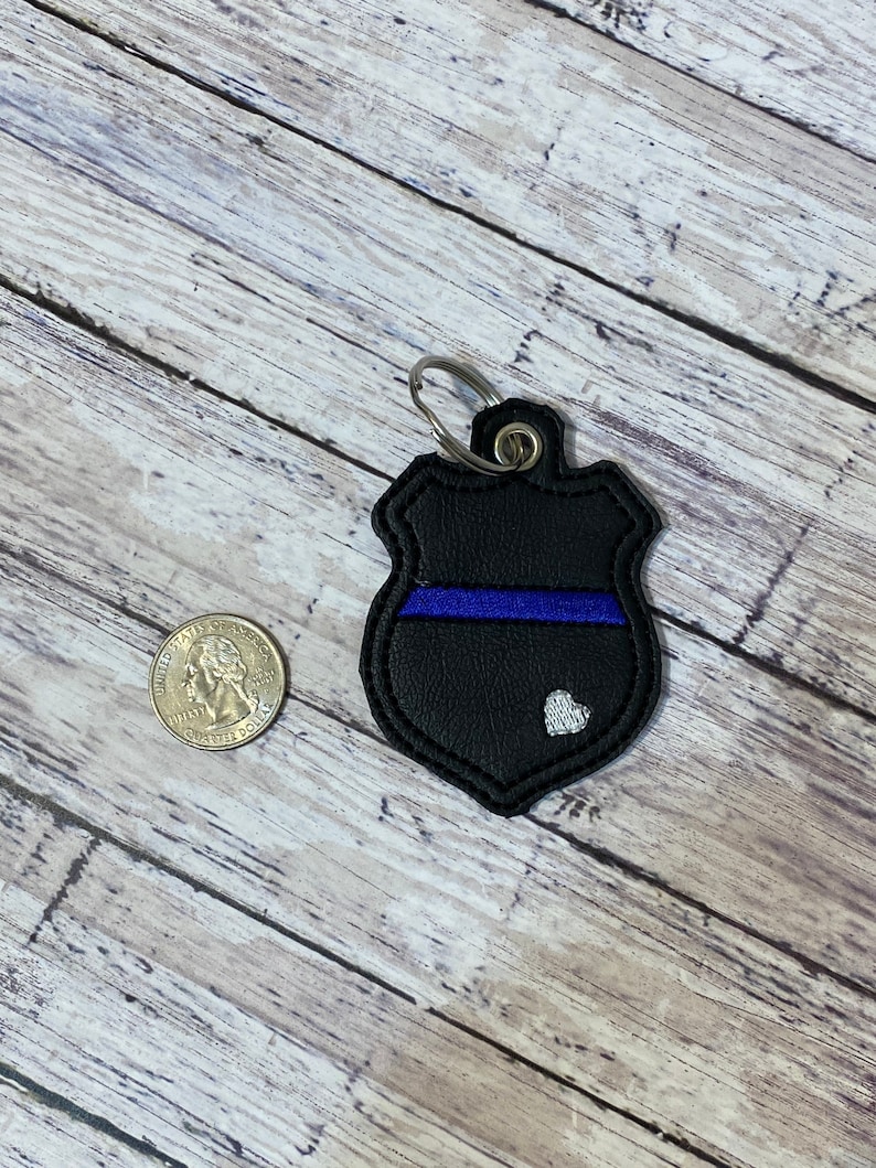 Thin blue line police badge keychain image 4