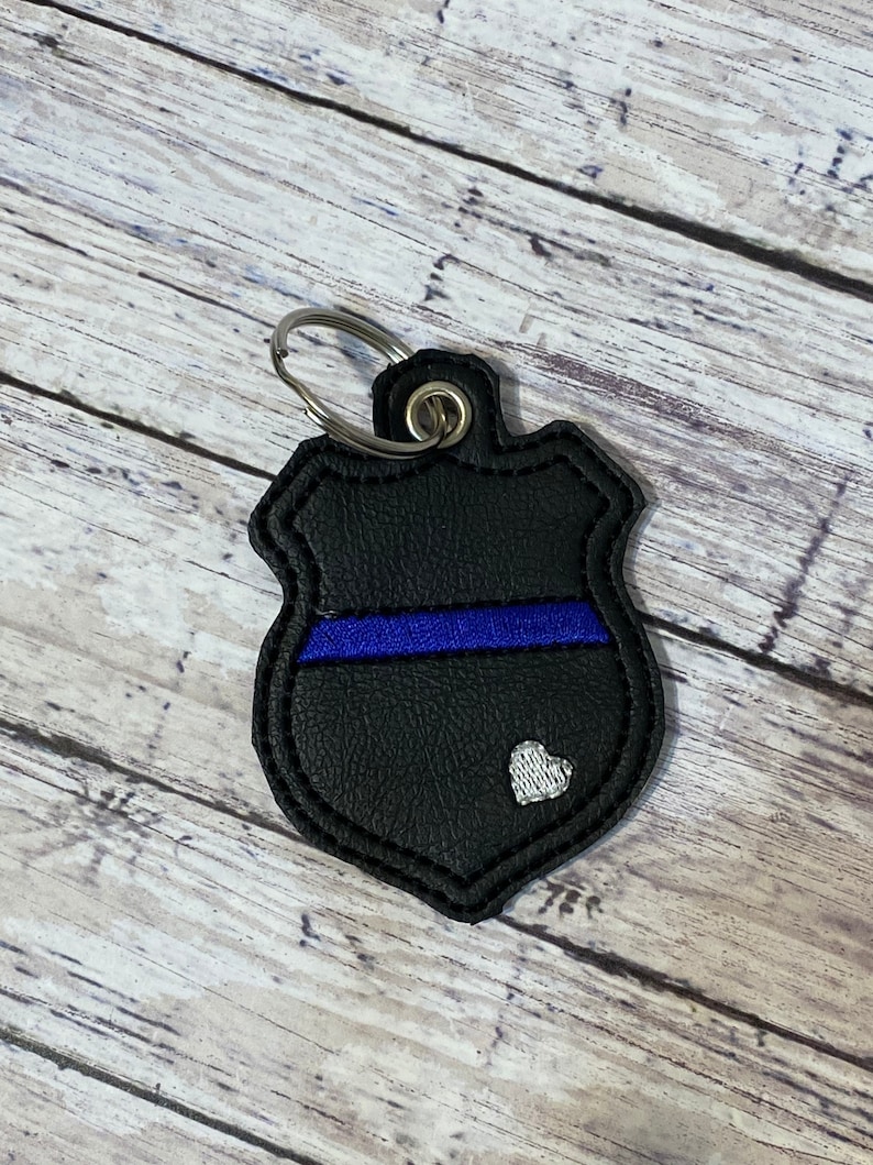 Thin blue line police badge keychain image 2