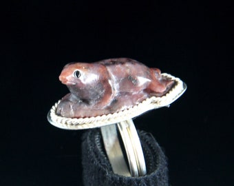 Carved Ruby Baby Seal Ring, Sized to Order, Sterling Silver Bezel Set Red Cabochon, Handmade Metalsmith Gemstone Jewelry, Inuit Animal Totem