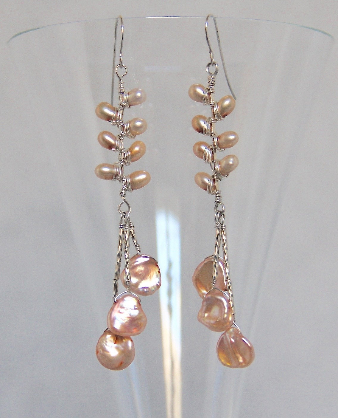 Pink Keshi Pearl Dangle Earrings Sterling Silver Wire Wrapped | Etsy
