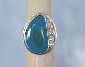 Kingman Turquoise Cabochon Ring, Sized to Order, Sterling Silver Bezel Set Handmade Metalsmith Gemstone Jewelry,  Boho Southwest Statement