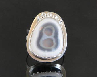 Double Shiva Eye White Solar Quartz Cabochon Ring, Sized To Order, Sterling Silver Bezel Set Handmade Metalsmith Jewelry, Unique Statement