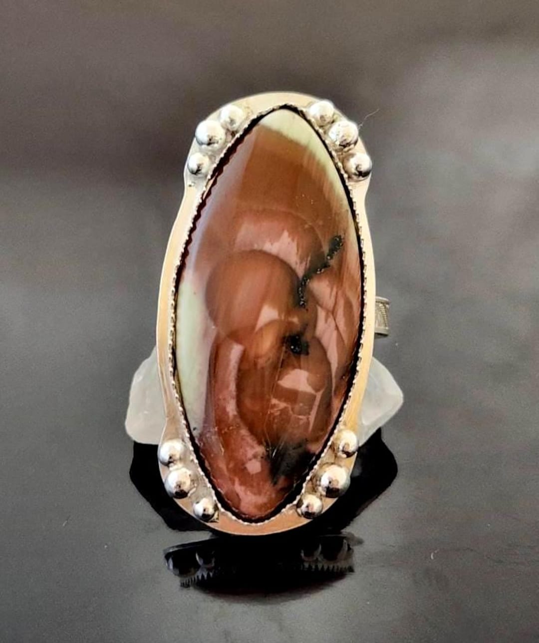 Ring Tan Imperial Jasper Marquise Cabochon Ring, Custom Sized, Handmade ...