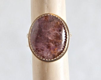 Amethyst Cacoxenite Oval Cabochon Ring, Sized to Order, Sterling Silver Bezel Set Handmade Metalsmith, Purple Gold Rutile Super Seven Melody