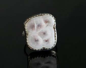 Pink Thomsonite Stalactite Tip Ring, Sized to Order, Sterling Silver Bezel Set Cabochon, Handmade Metalsmith Gemstone Jewelry Unique Artisan