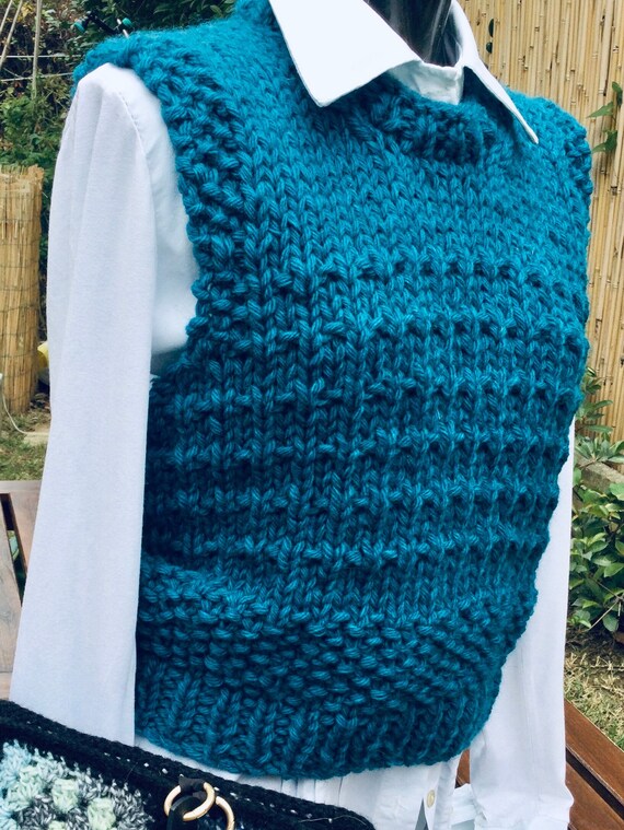 Hand Made Pure Wool Vest Short Sleeveless Sweater Round Neck - Etsy