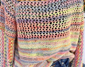 Pull laine-coton au crochet, pull léger quatre saisons fait main, t-shirt à manches longues, prêt à expédier dans des couleurs nuancées