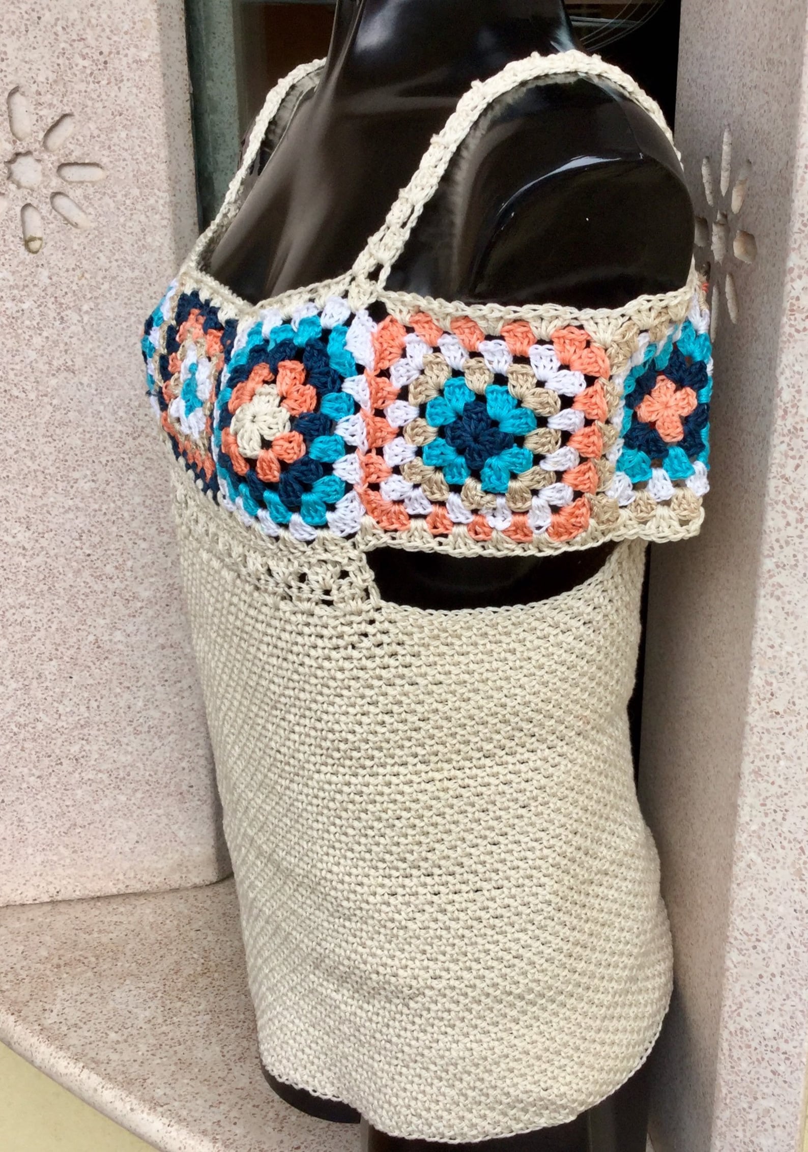 Granny Square cotton crochet t-shirt with multicolored tile | Etsy