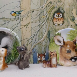 Miniaturowe figurki, ozdoby, tacki z ceramiki szkliwionej, zabytkowe, ozdoby, zwierzęta leśne, Johnson