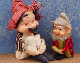 Pair of Vintage 1960's Felt Knee-Hugger Figurines Mexican Gnome Dwarf