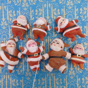 Vintage Christmas Flocked Santa Claus Ornament Lot