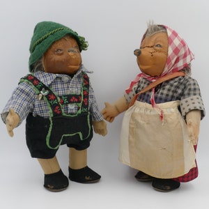 Pair of Vintage 1950&#39;s Original LARGE Steiff Hedgehog Doll Figurines Mecki Macki