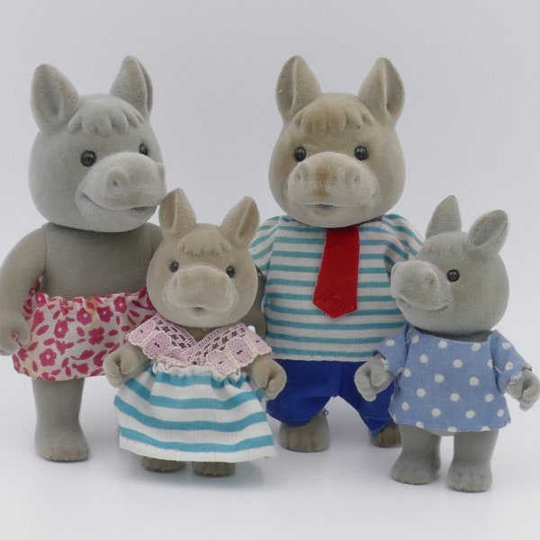 1980's Forest Families DONKEY Family Papa Mom Boy Girl MC Toy vintage