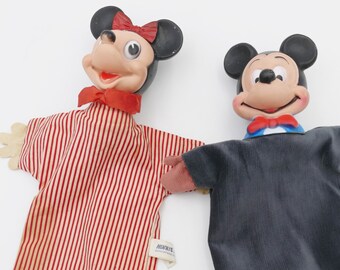 Pair of 1960's Gund Mickey & Minnie Mouse Hand Glove Puppets