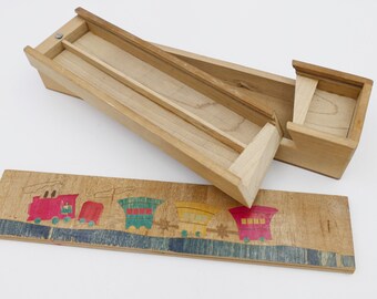 1940's Antique Wooden Sliding Lid Pencil Case Crayon Box